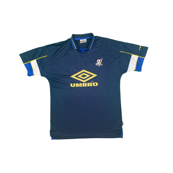 Maillot Umbro vintage blanc col rayé bleu – XL – football rétro
