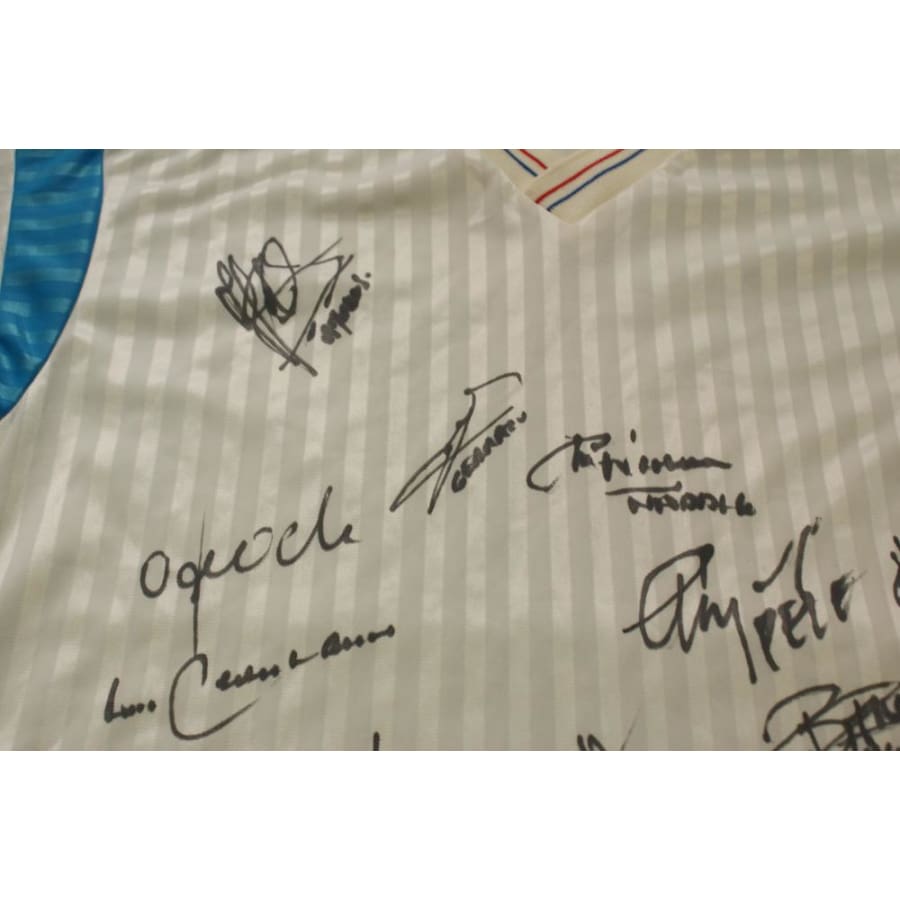 Maillot de foot rétro supporter Olympique de Marseille dédicacé des joueurs 1990-1991 - Adidas - Olympique de Marseille