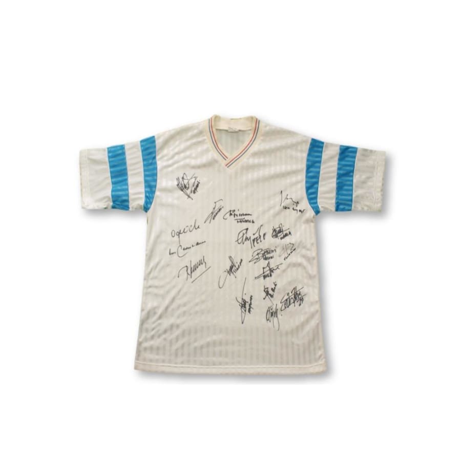 Maillot de foot rétro supporter Olympique de Marseille dédicacé des joueurs 1990-1991 - Adidas - Olympique de Marseille