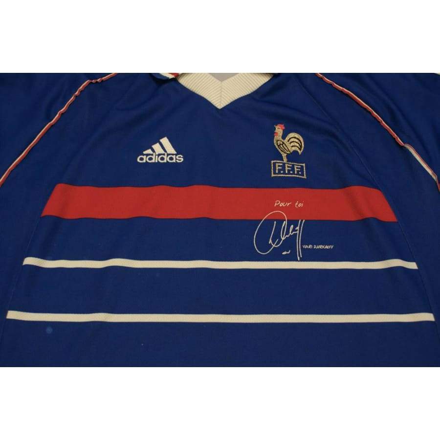 Maillot de foot vintage domicile Equipe de France dédicace DJORKAEFF 1998-1999 - Adidas - Equipe de France